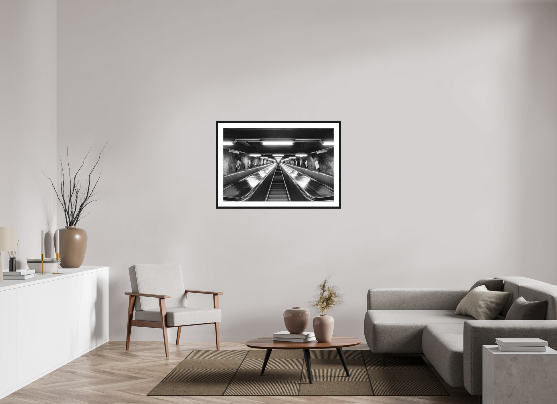 105 x 70 cm, Fine Art N&B Cadre noir Ascension Mécanique - Tirage Fine Art