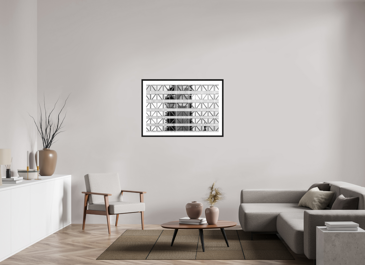 105 x 70 cm, Fine Art N&B Cadre noir Photo d’art – Trame Urbaine