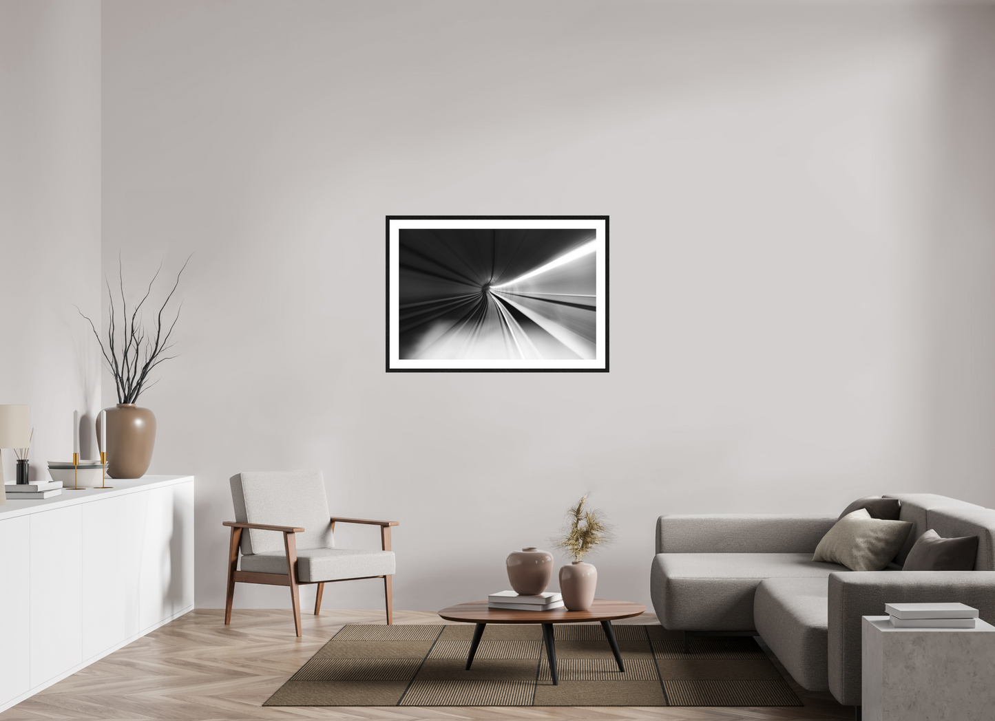 105 x 70 cm, Fine Art N&B Cadre noir Tirage photo fine art - Vers l’Infini