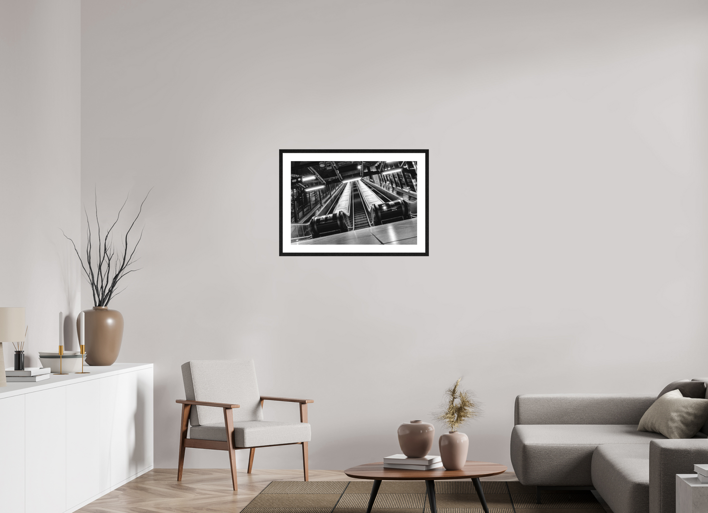 75 x 50 cm, Fine Art N&B Cadre noir Ascension Chromée — Tirage Fine Art Noir et Blanc Urbain