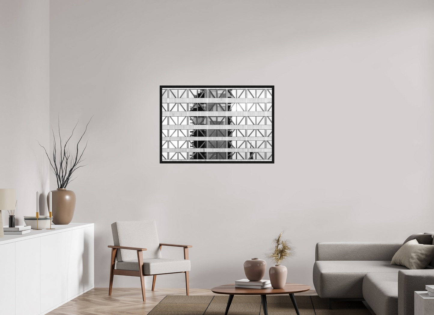 105 x 70 cm, Fine Art N&B en Caisse américaine Noire Photo d’art – Trame Urbaine