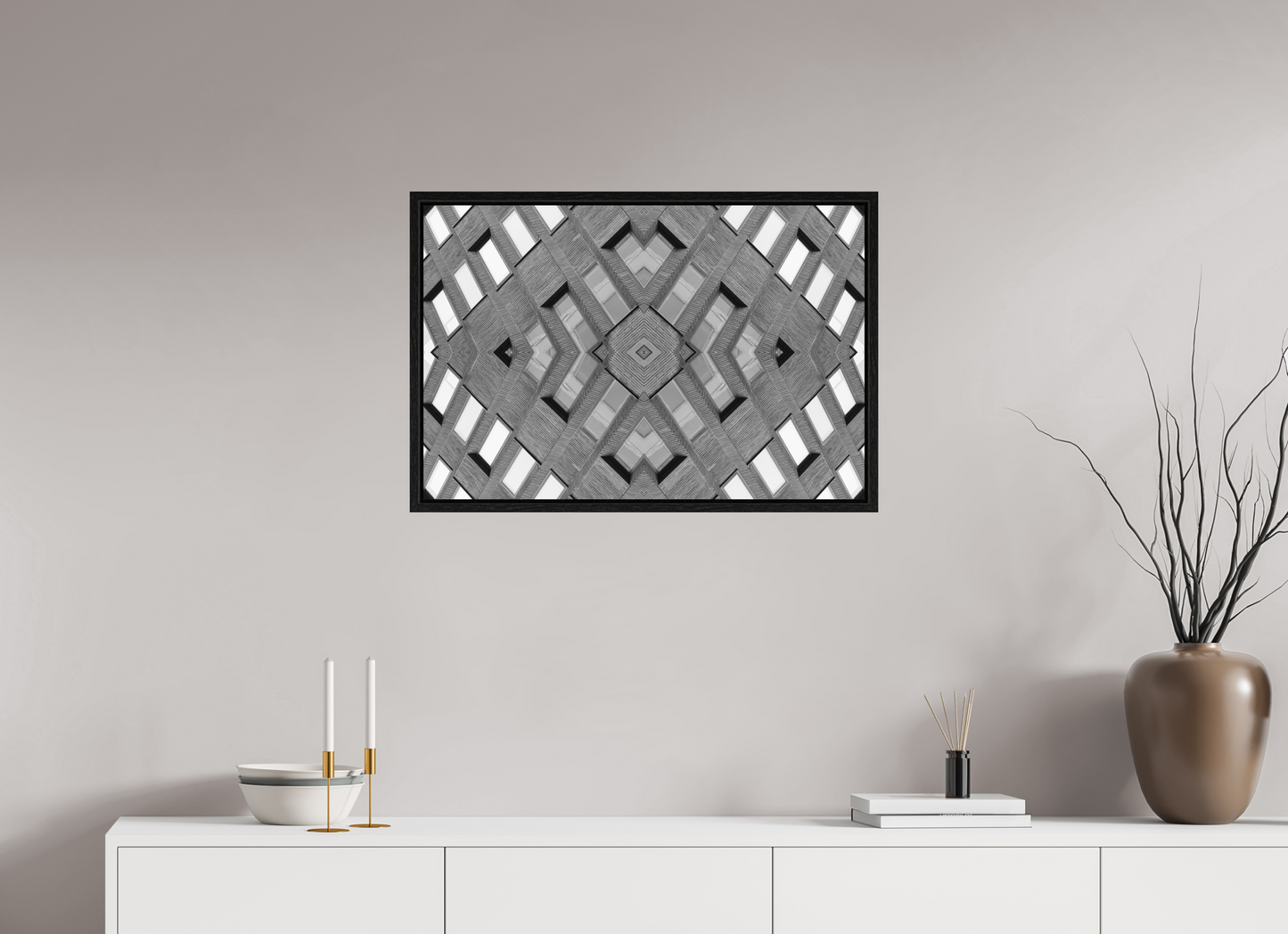 75 x 50 cm, Fine Art N&B en Caisse américaine Noire Symétrie Minérale – Tirage Fine Art Architecture Noir et Blanc