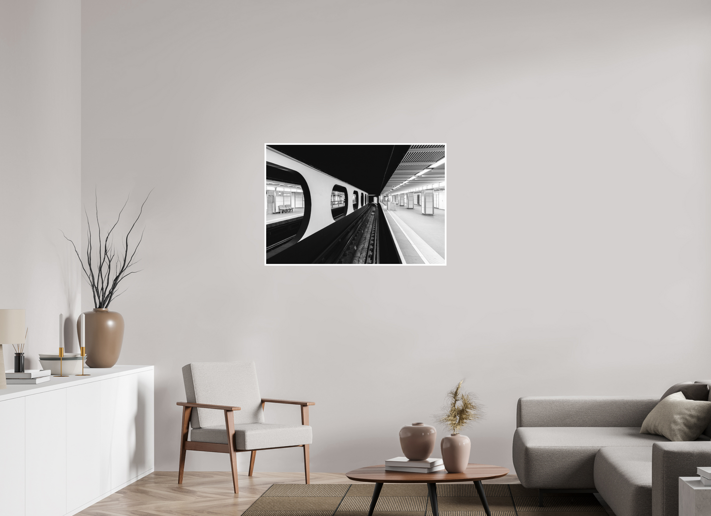 105 x 70 cm, Fine Art N&B seul metro-minimaliste-noir-blanc-edition-limitee