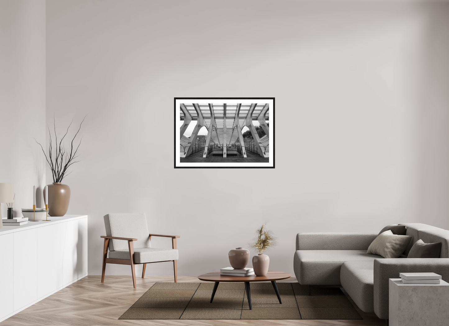 105 x 70 cm, Fine Art N&B Cadre noir Tirage d'art - Passage Symétrique