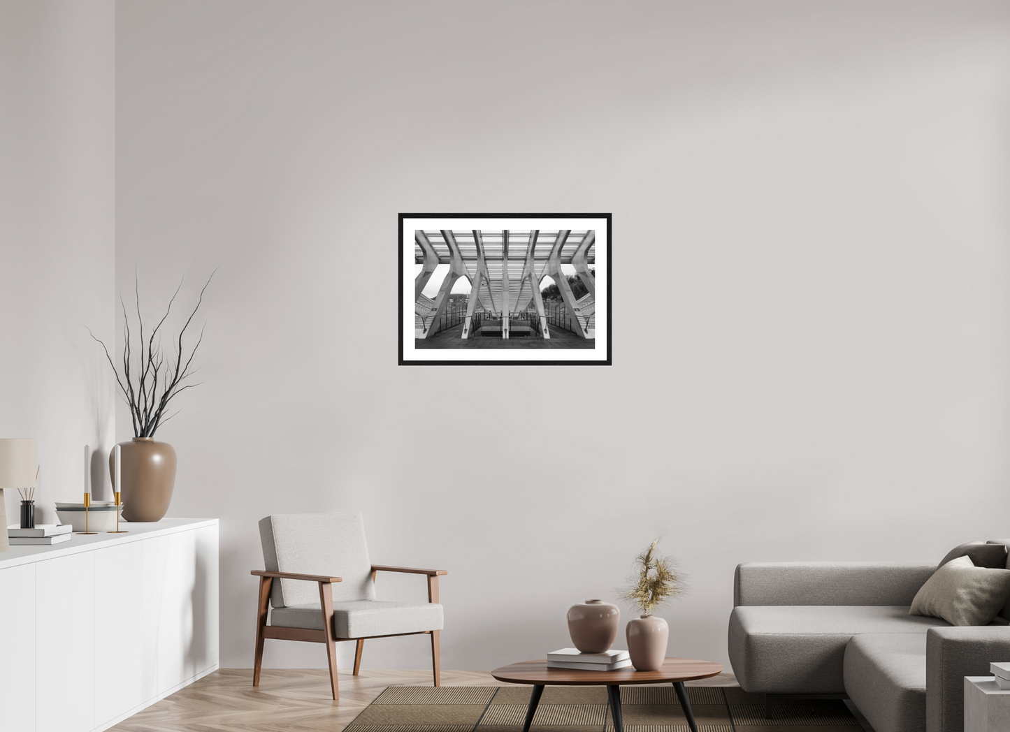 75 x 50 cm, Fine Art N&B Cadre noir Tirage d'art - Passage Symétrique