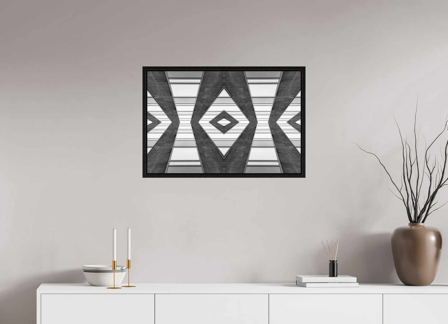 75 x 50 cm, Fine Art N&B en Caisse américaine Noire Résonance Géométrique – Tirage photo fine art