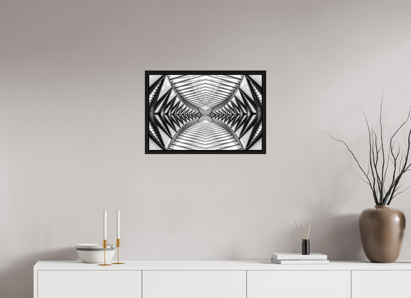 60 x 40 cm, Fine Art N&B en Caisse américaine Noire Symétrie Métallique