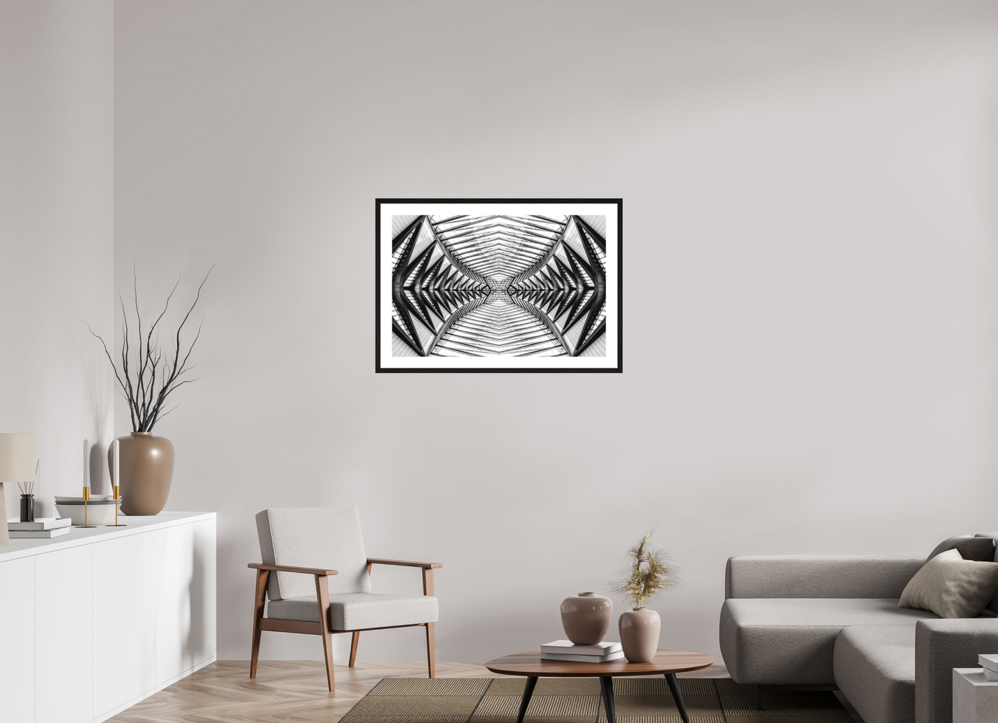 90 x 60 cm, Fine Art N&B Cadre noir Symétrie Métallique