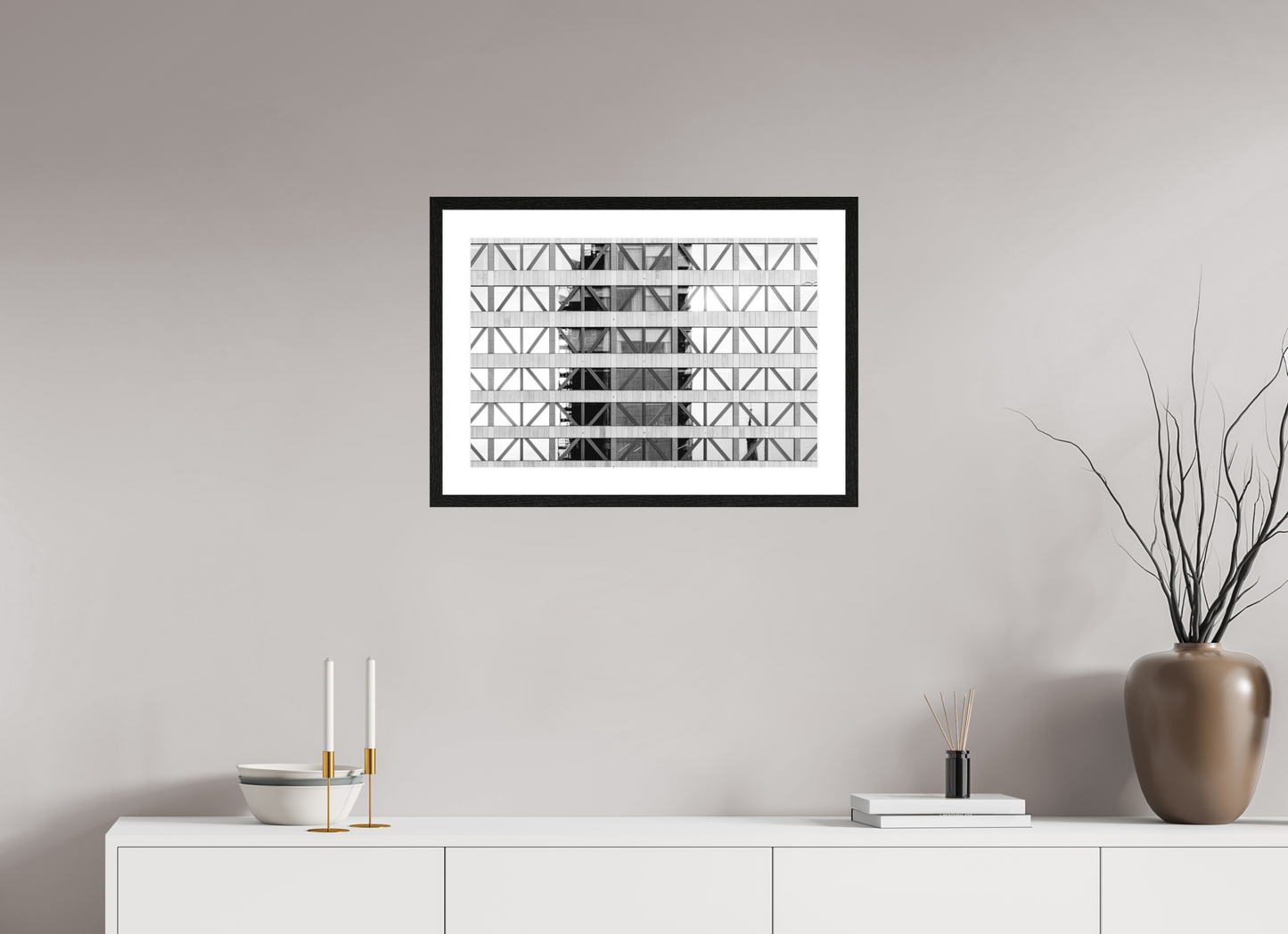 60 x 40 cm, Fine Art N&B Cadre noir Photo d’art – Trame Urbaine