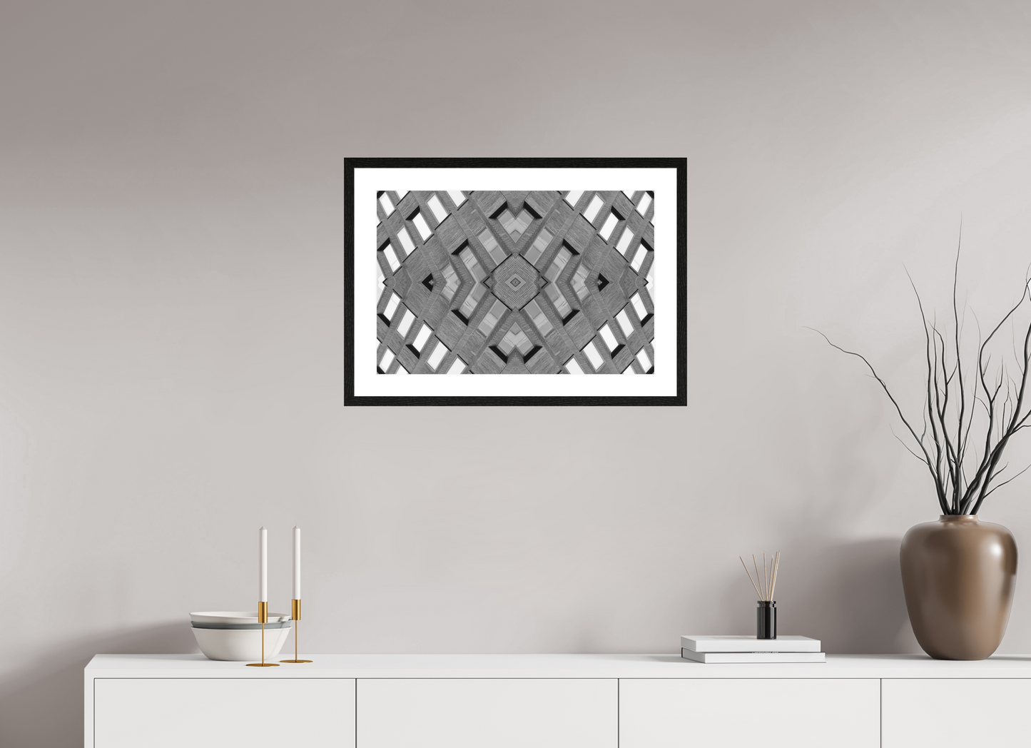 60 x 40 cm, Fine Art N&B Cadre noir Symétrie Minérale – Tirage Fine Art Architecture Noir et Blanc