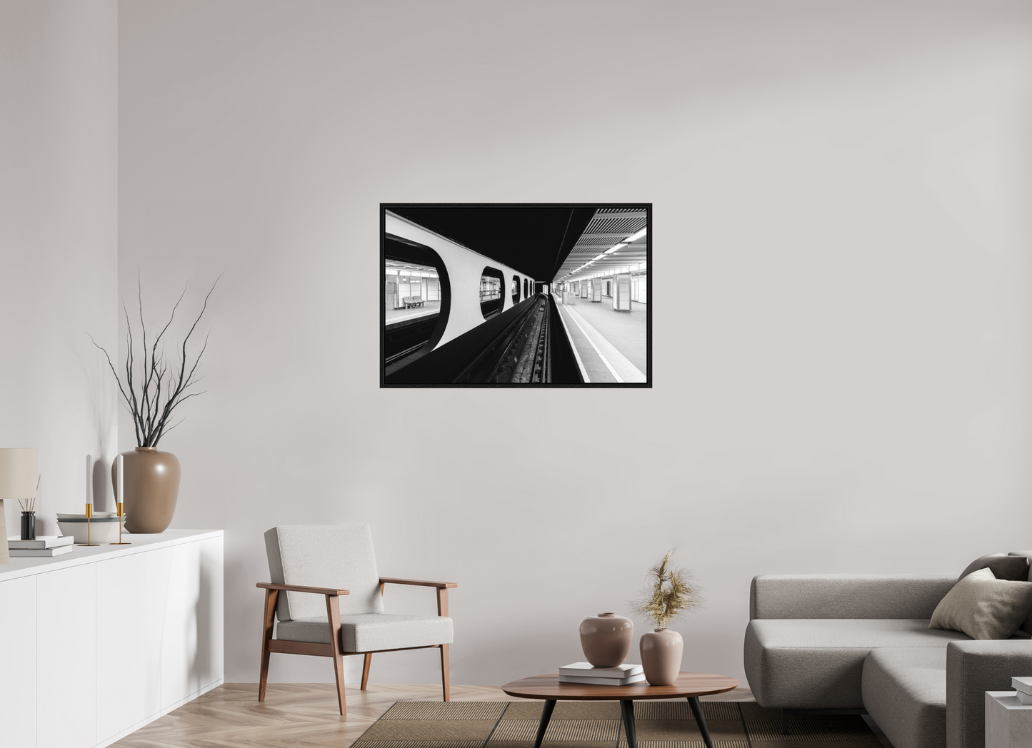 105 x 70 cm, Fine Art N&B en Caisse américaine Noire metro-minimaliste-noir-blanc-edition-limitee