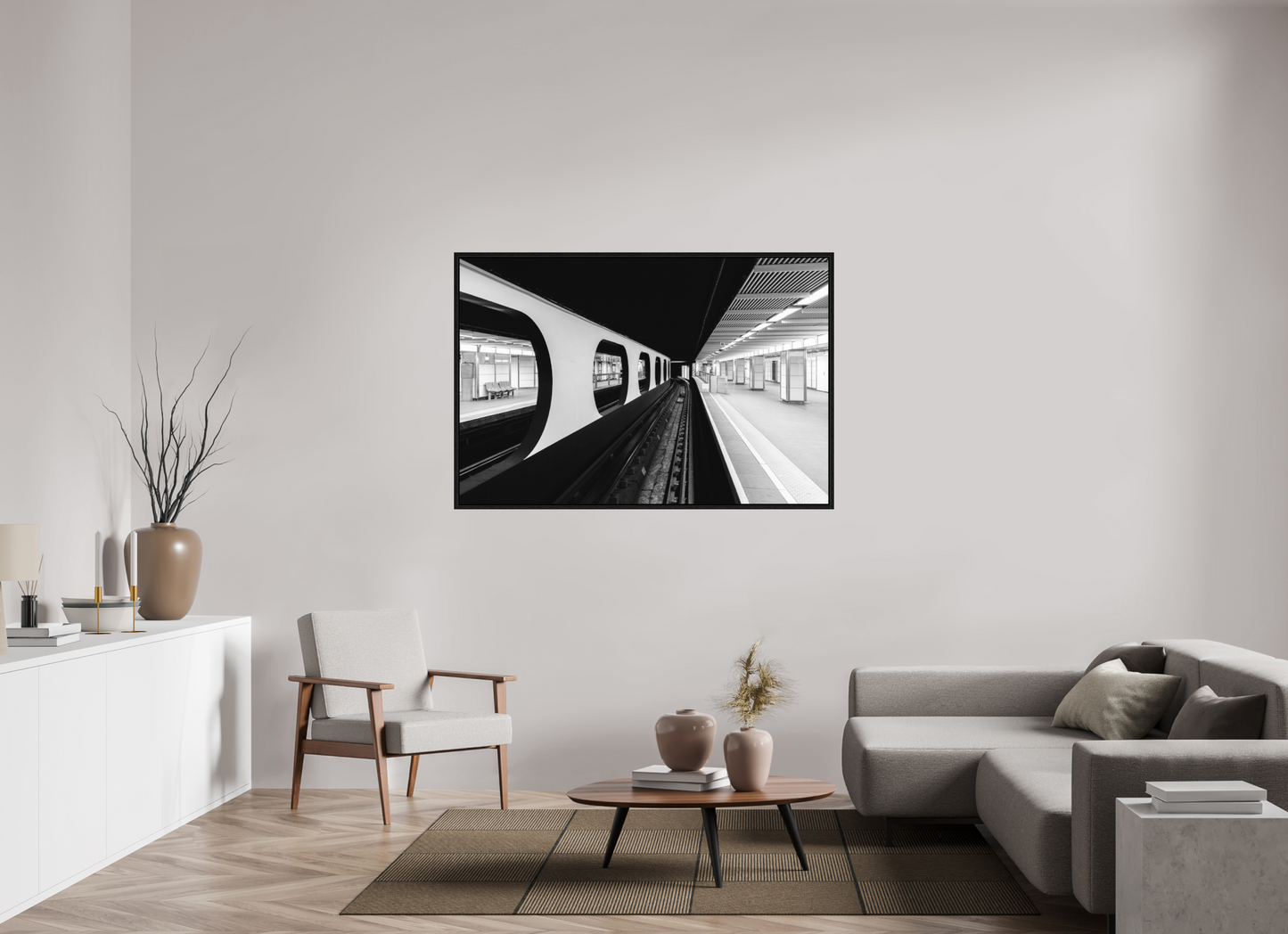 150 x 100 cm, Fine Art N&B en Caisse américaine Noire metro-minimaliste-noir-blanc-edition-limitee