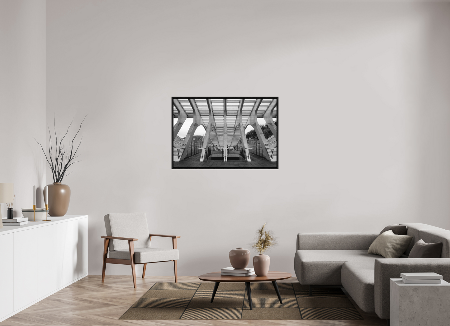 120 x 80 cm, Fine Art N&B en Caisse américaine Noire Tirage d'art - Passage Symétrique
