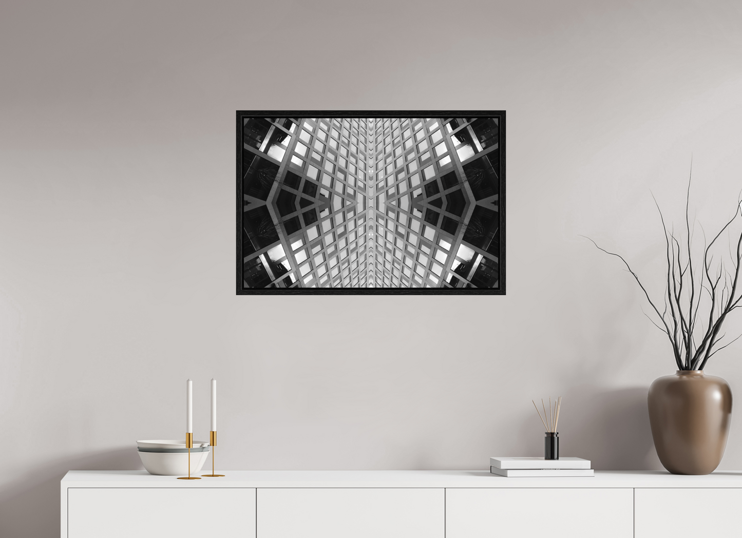 75 x 50 cm, Fine Art N&B en Caisse américaine Noire Vertige Miroir – Tirage Fine Art Architecture