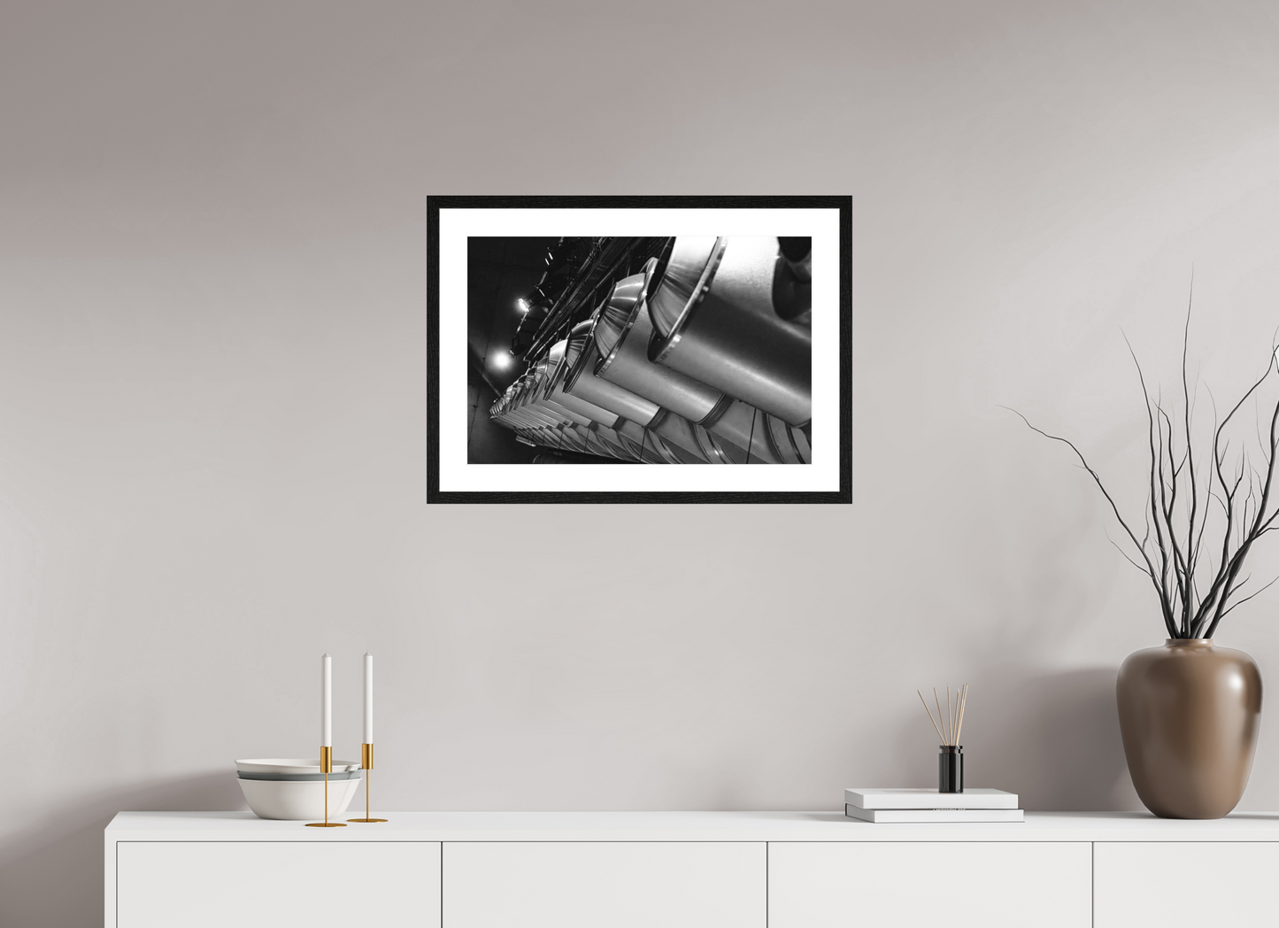 60 x 40 cm, Fine Art N&B Cadre noir Tirage Fine Art – Échos Métalliques