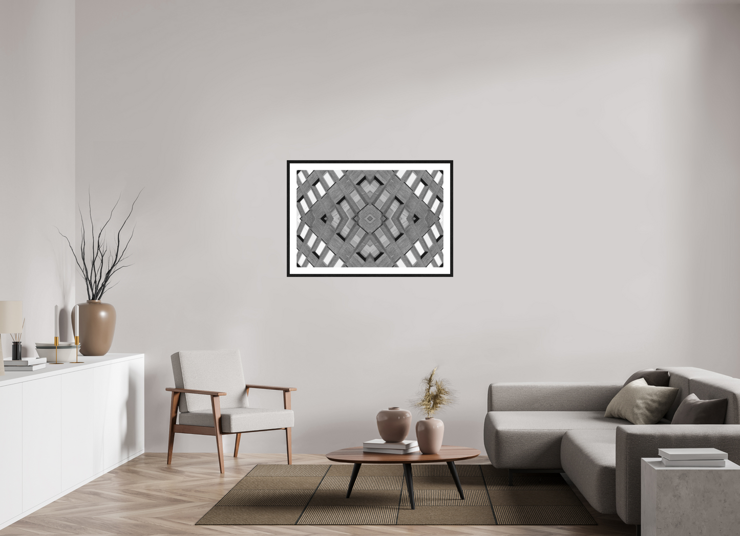 105 x 70 cm, Fine Art N&B Cadre noir Symétrie Minérale – Tirage Fine Art Architecture Noir et Blanc