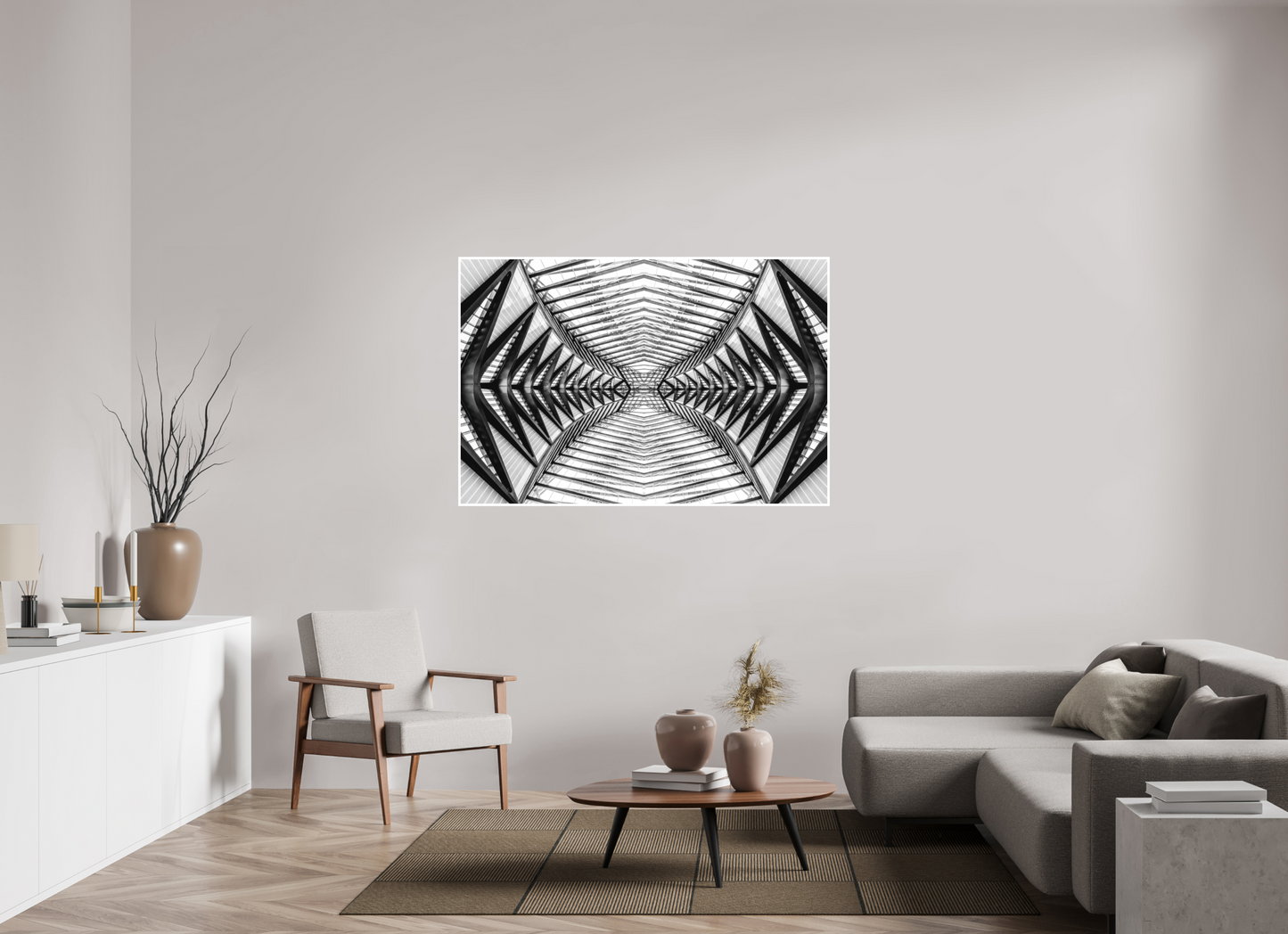 150 x 100 cm, Fine Art N&B seul Symétrie Métallique