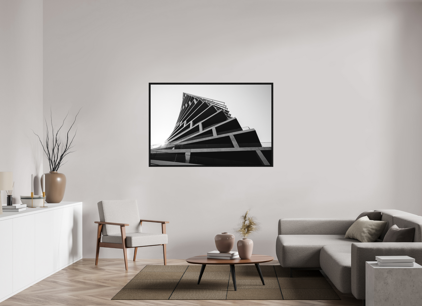 150 x 100 cm, Fine Art N&B en Caisse américaine Noire Tirage Fine Art - Élévation Graphique