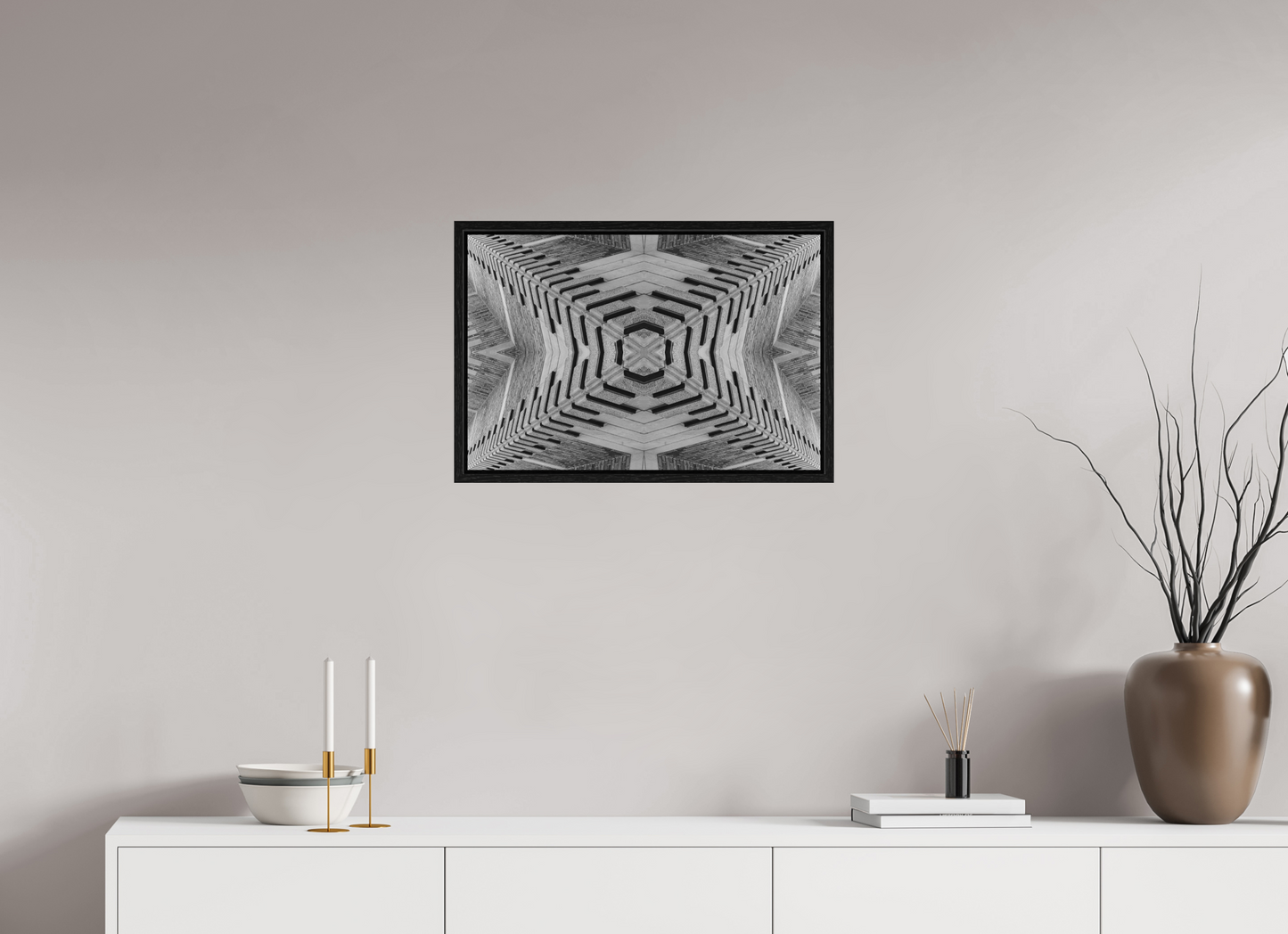 60 x 40 cm, Fine Art N&B en Caisse américaine Noire Symétrie Brutale – Tirage Fine Art noir et blanc