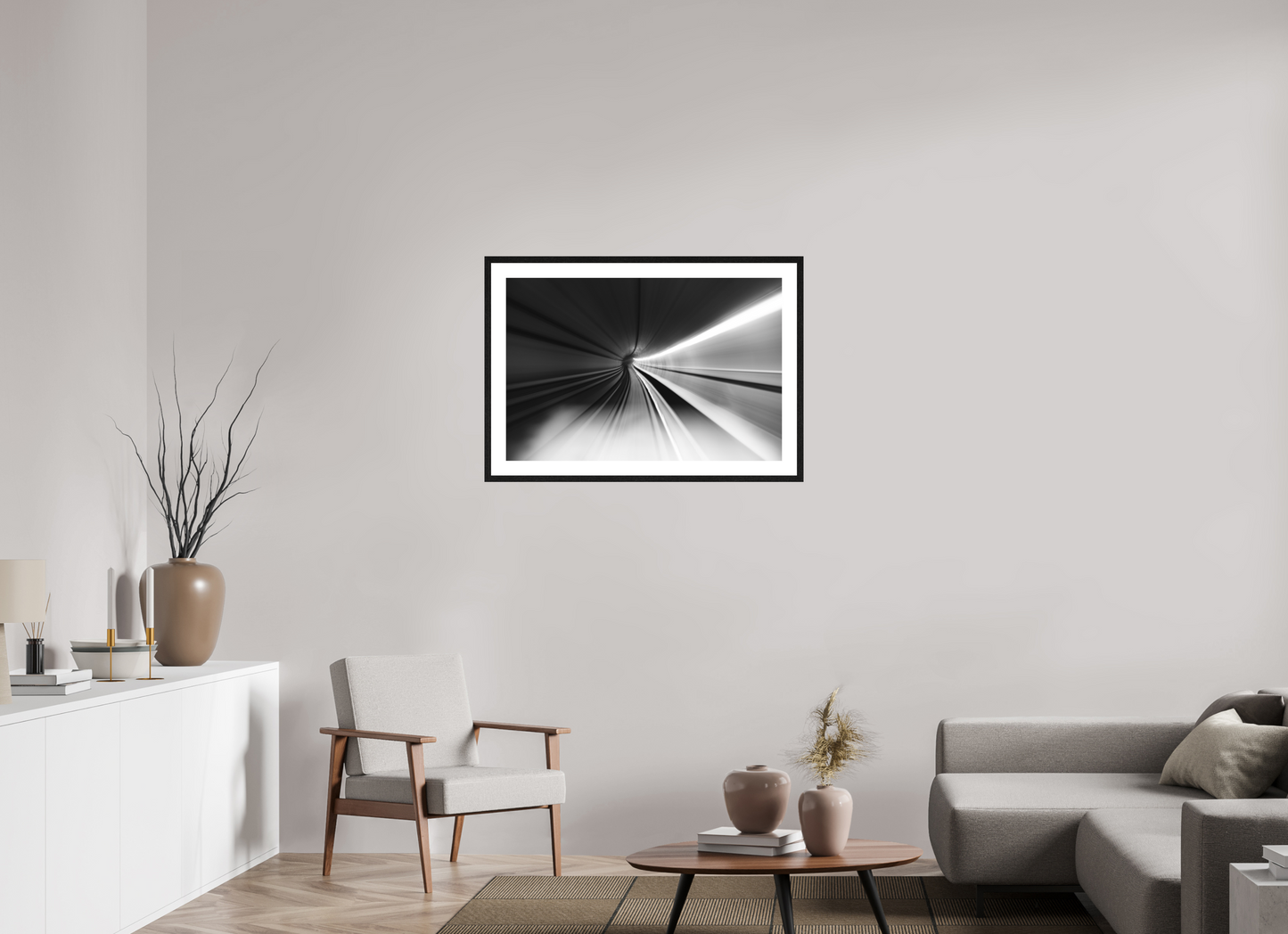 90 x 60 cm, Fine Art N&B Cadre noir Tirage photo fine art - Vers l’Infini