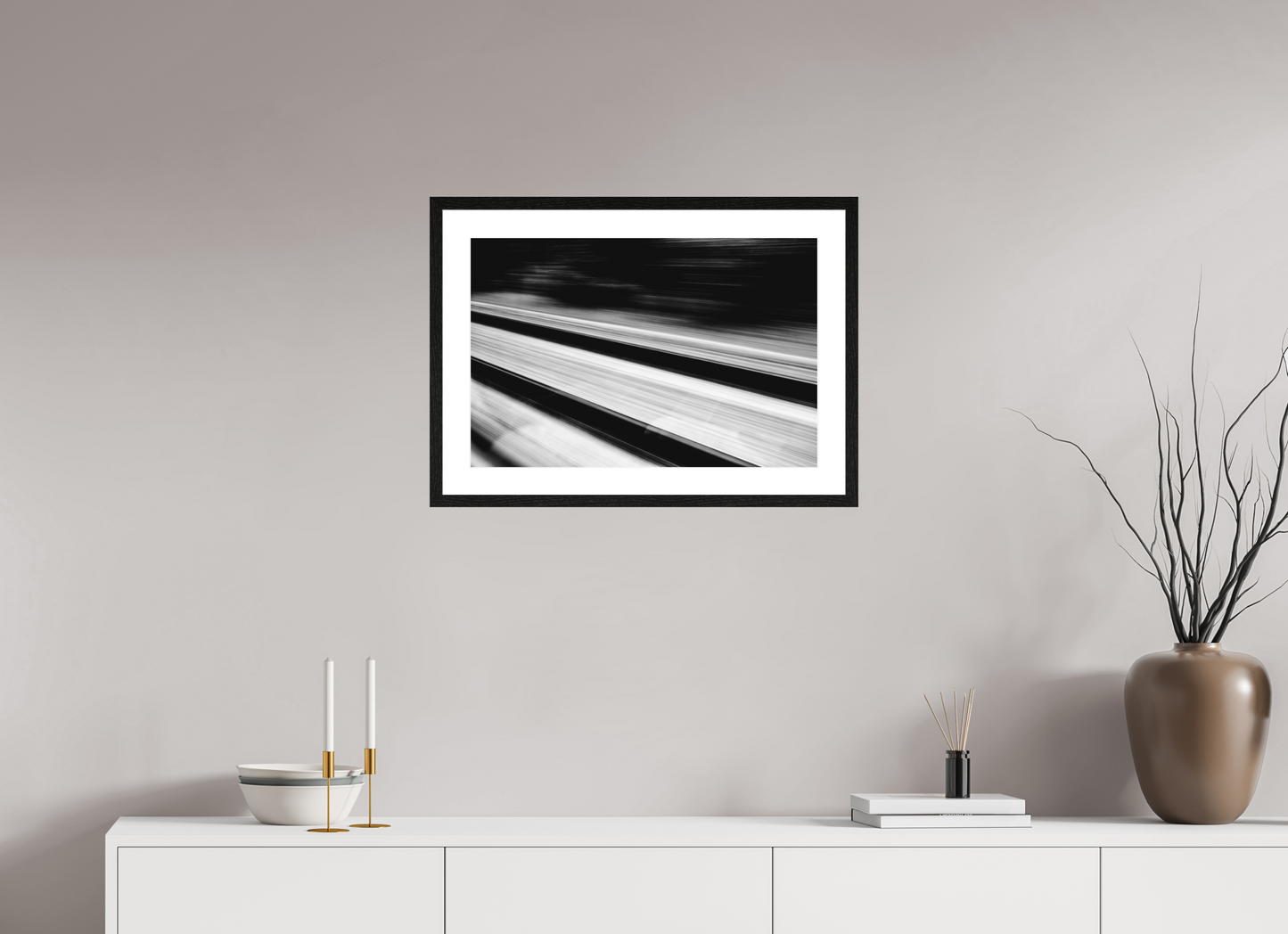 60 x 40 cm, Fine Art N&B Cadre noir Tirage photo fine art - Traces vers l’infini