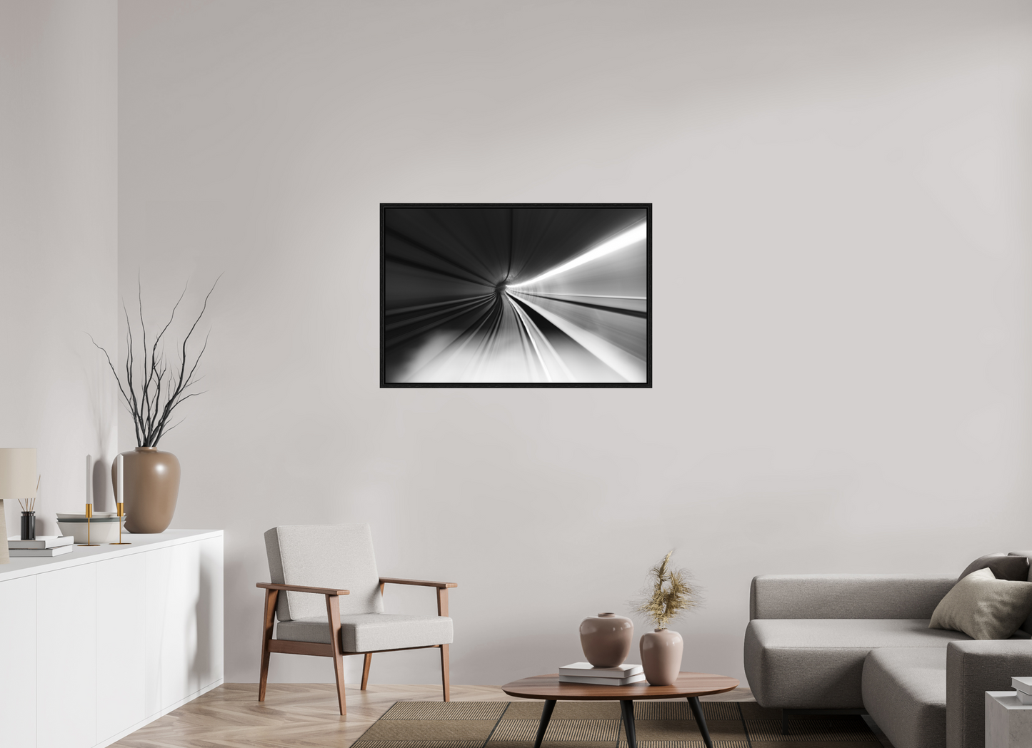 105 x 70 cm, Fine Art N&B en Caisse américaine Noire Tirage photo fine art - Vers l’Infini