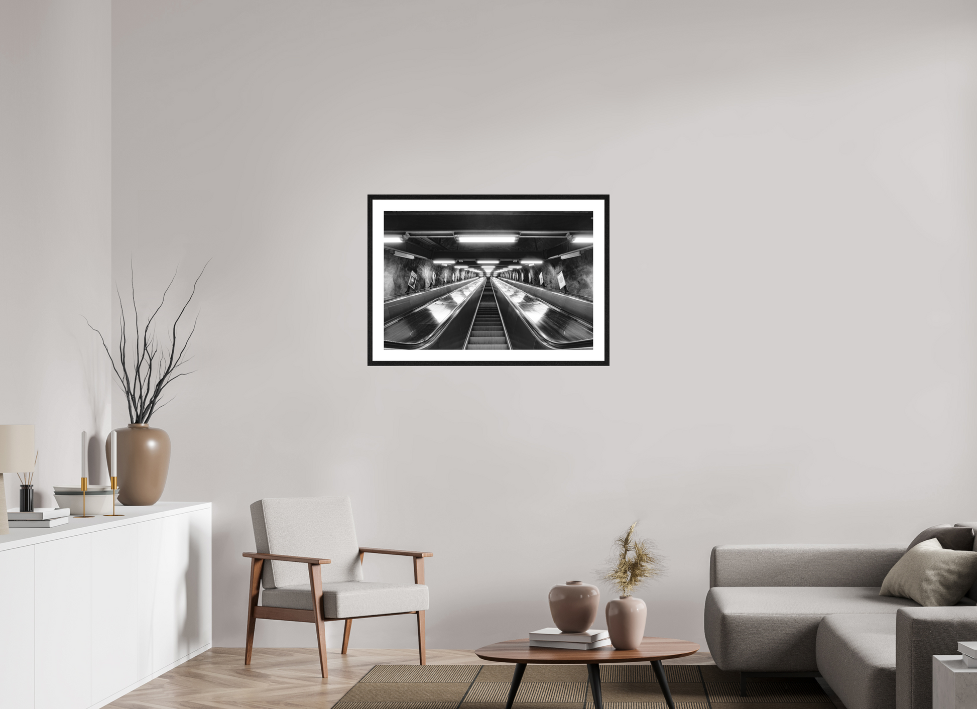 90 x 60 cm, Fine Art N&B Cadre noir Ascension Mécanique - Tirage Fine Art
