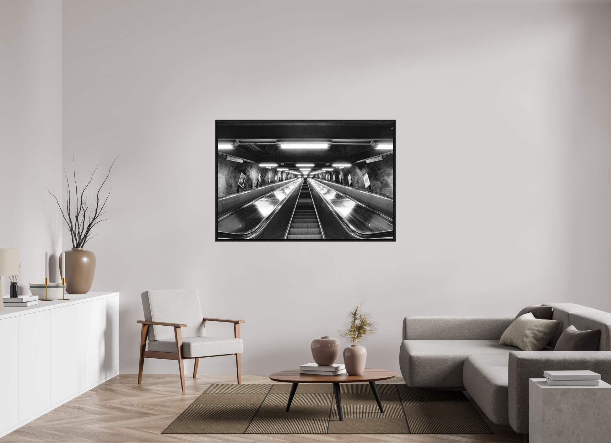150 x 100 cm, Fine Art N&B en Caisse américaine Noire Ascension Mécanique - Tirage Fine Art