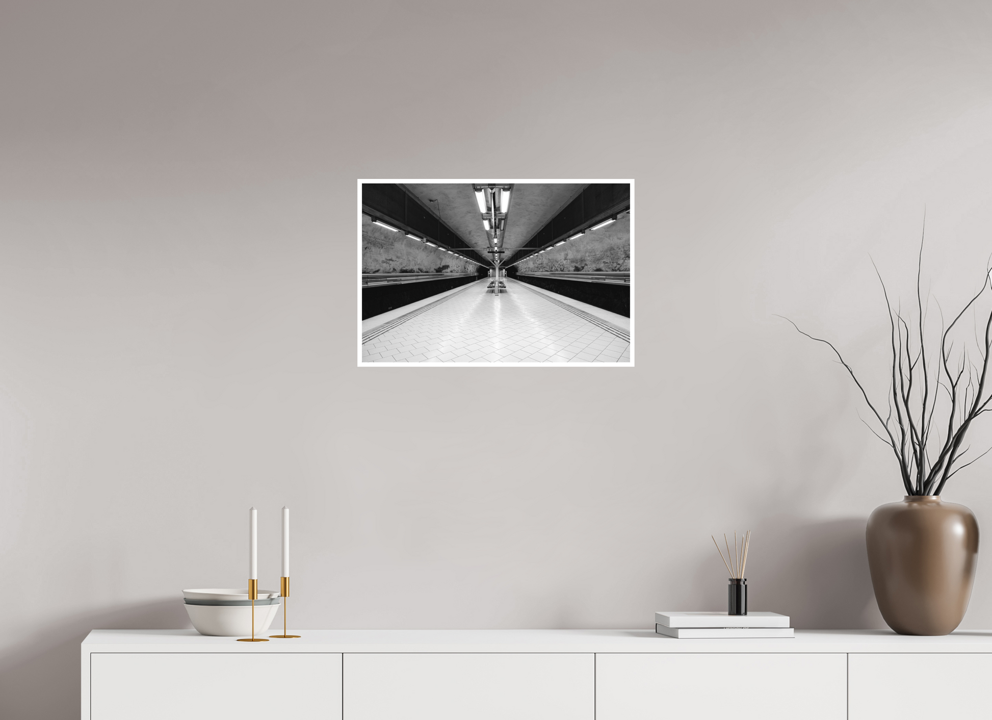 60 x 40 cm, Fine Art N&B seul Photo d’art – Station Silencieuse