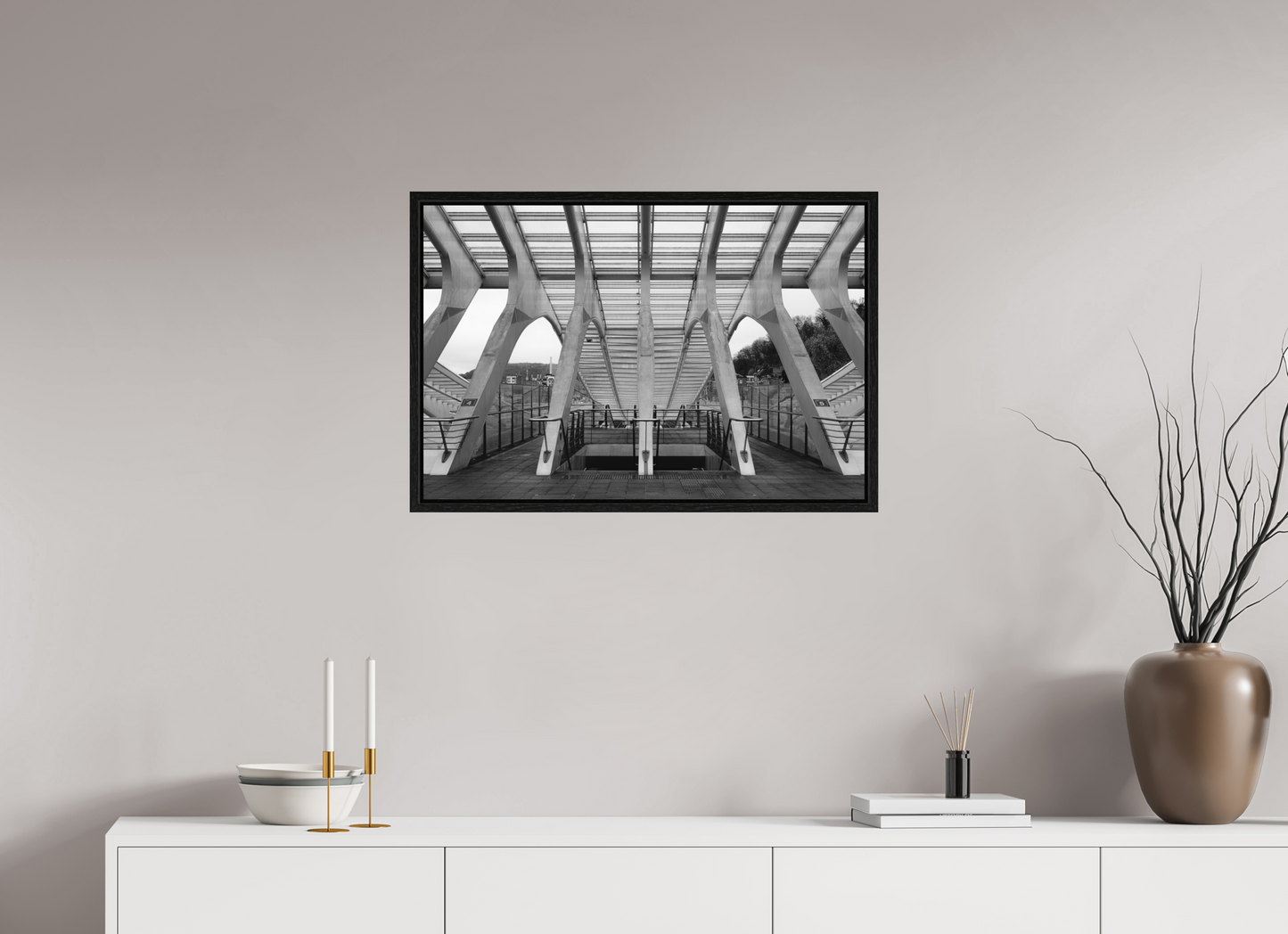 75 x 50 cm, Fine Art N&B en Caisse américaine Noire Tirage d'art - Passage Symétrique