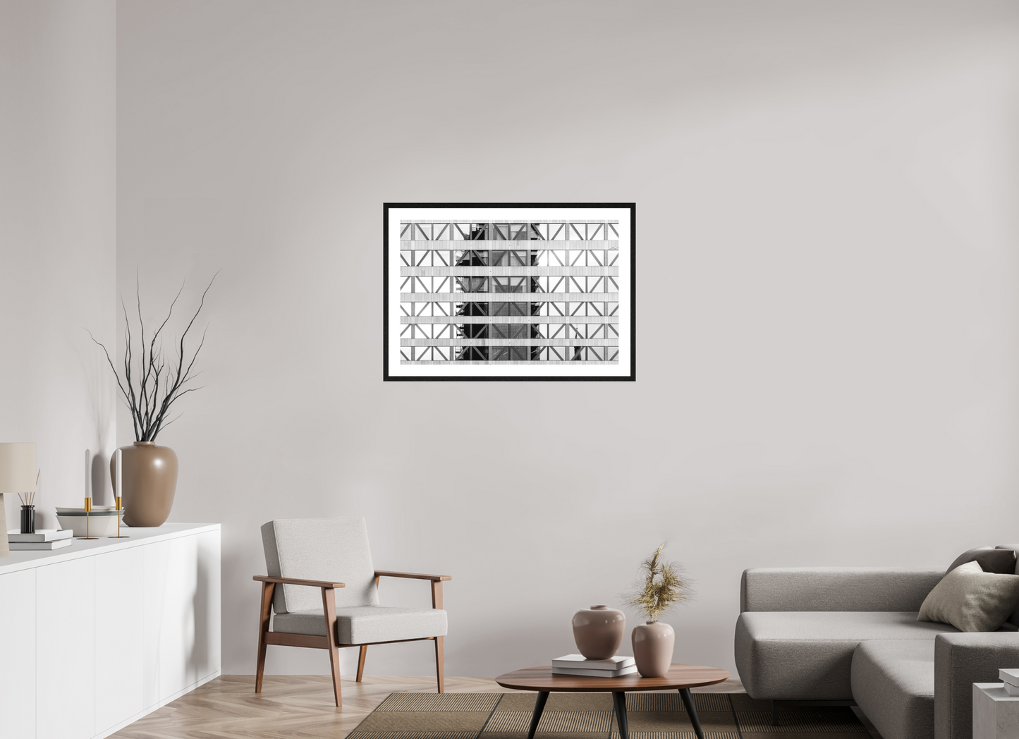 90 x 60 cm, Fine Art N&B Cadre noir Photo d’art – Trame Urbaine