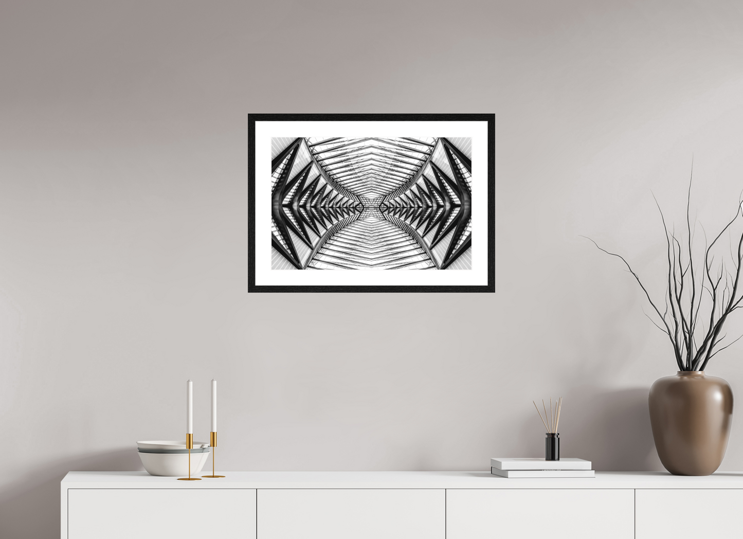 60 x 40 cm, Fine Art N&B Cadre noir Symétrie Métallique