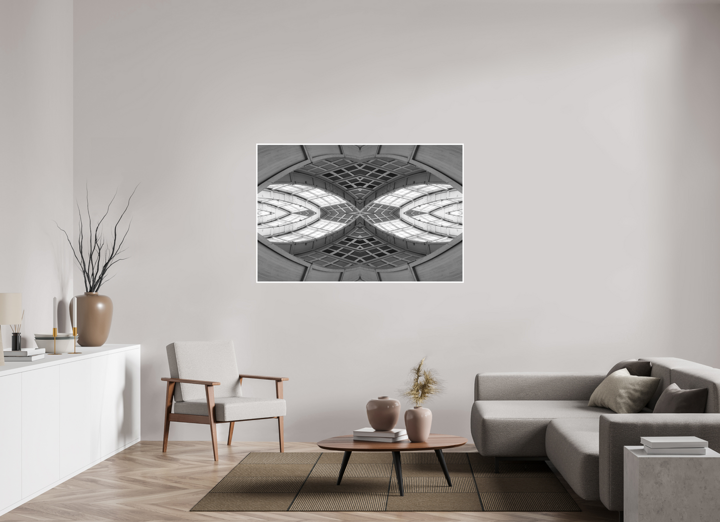 150 x 100 cm, Fine Art N&B seul Cathédrale Géométrique