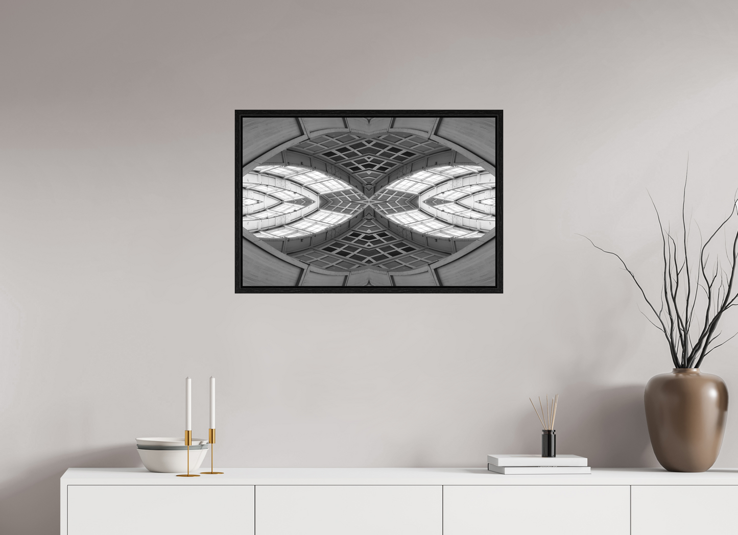 75 x 50 cm, Fine Art N&B en Caisse américaine Noire Cathédrale Géométrique