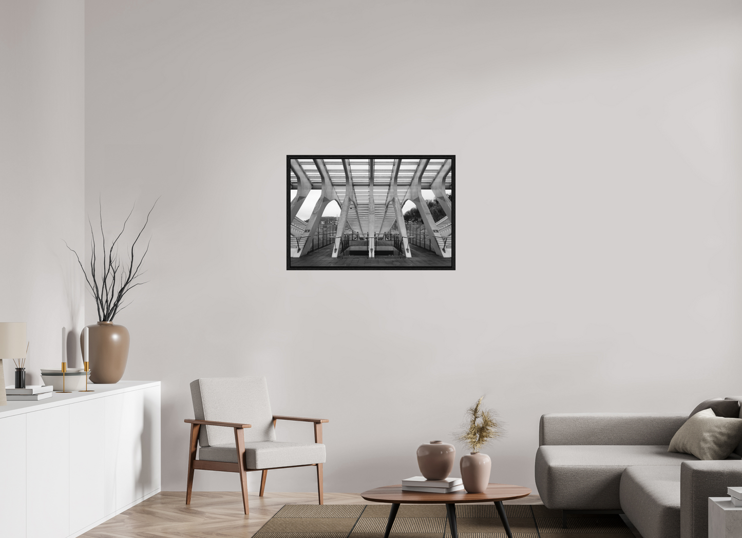 90 x 60 cm, Fine Art N&B en Caisse américaine Noire Tirage d'art - Passage Symétrique