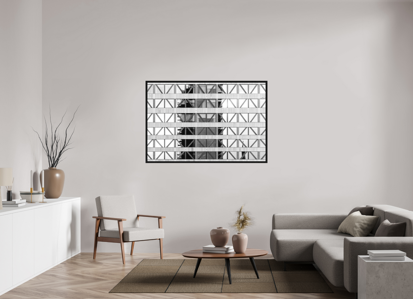 150 x 100 cm, Fine Art N&B en Caisse américaine Noire Photo d’art – Trame Urbaine