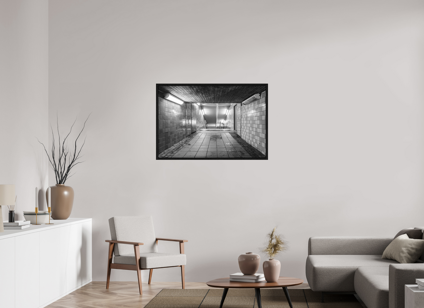 105 x 70 cm, Fine Art N&B en Caisse américaine Noire Tirage édition limitée - Passage Silencieux