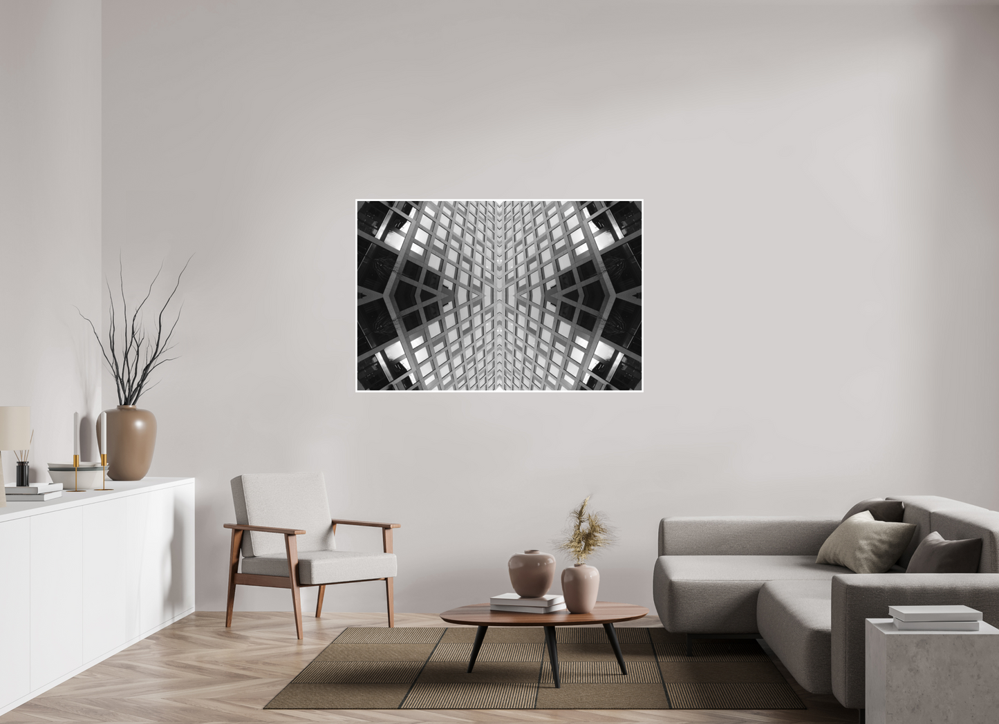 150 x 100 cm, Fine Art N&B seul Vertige Miroir – Tirage Fine Art Architecture